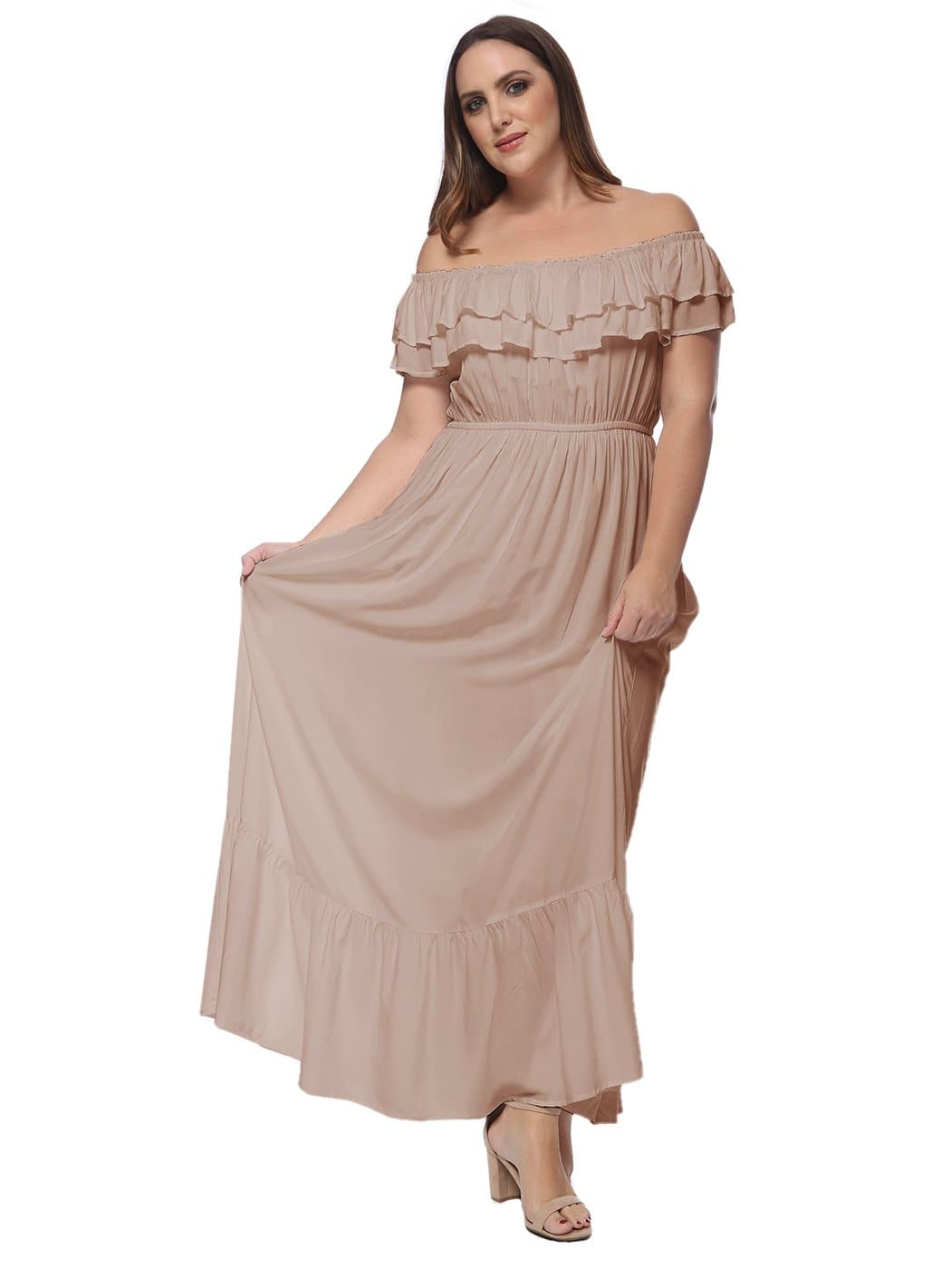 Off-Shoulder Cotton Dress with Ruffle Details