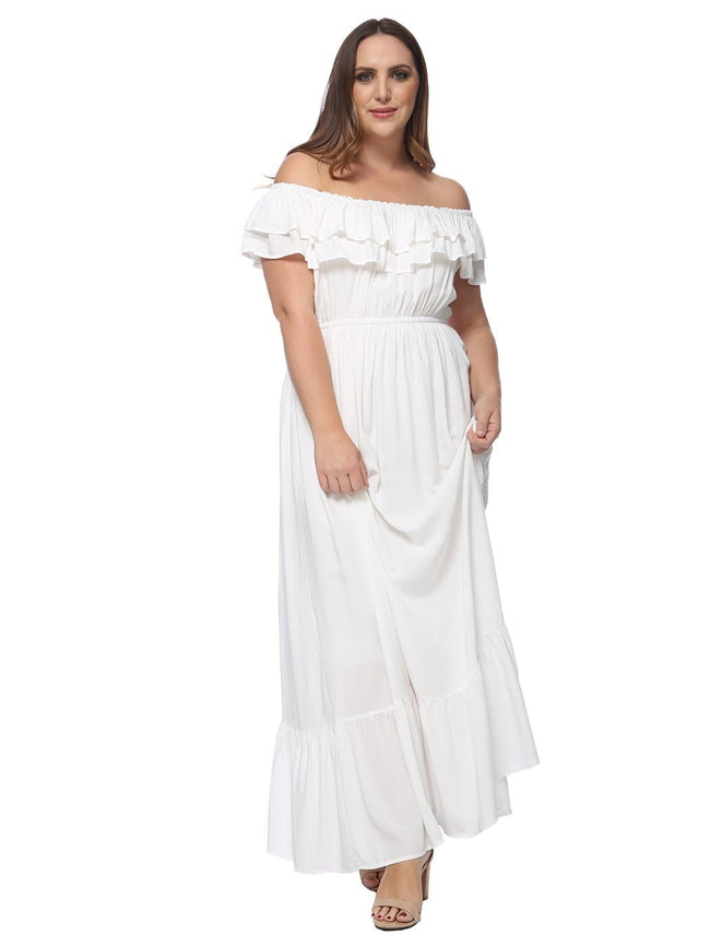 Off-Shoulder Cotton Dress with Ruffle Details Main image