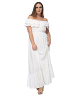 Off-Shoulder Cotton Dress with Ruffle Details