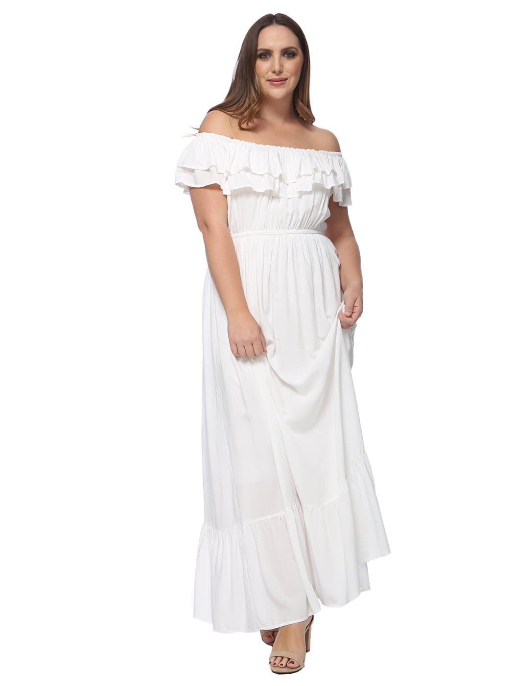 Off-Shoulder Cotton Dress with Ruffle Details