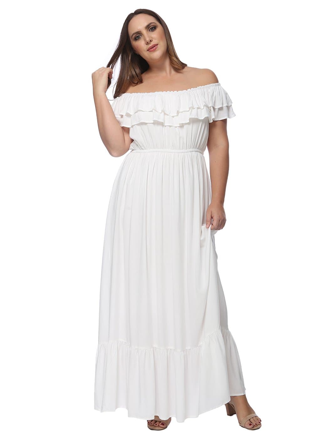 Off-Shoulder Cotton Dress with Ruffle Details