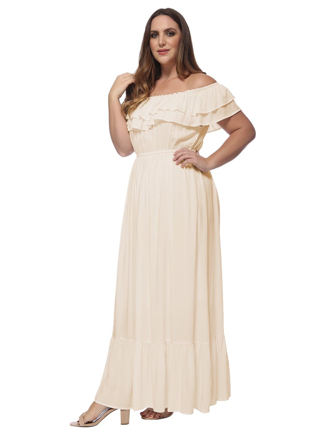 Off-Shoulder Cotton Dress with Ruffle Details