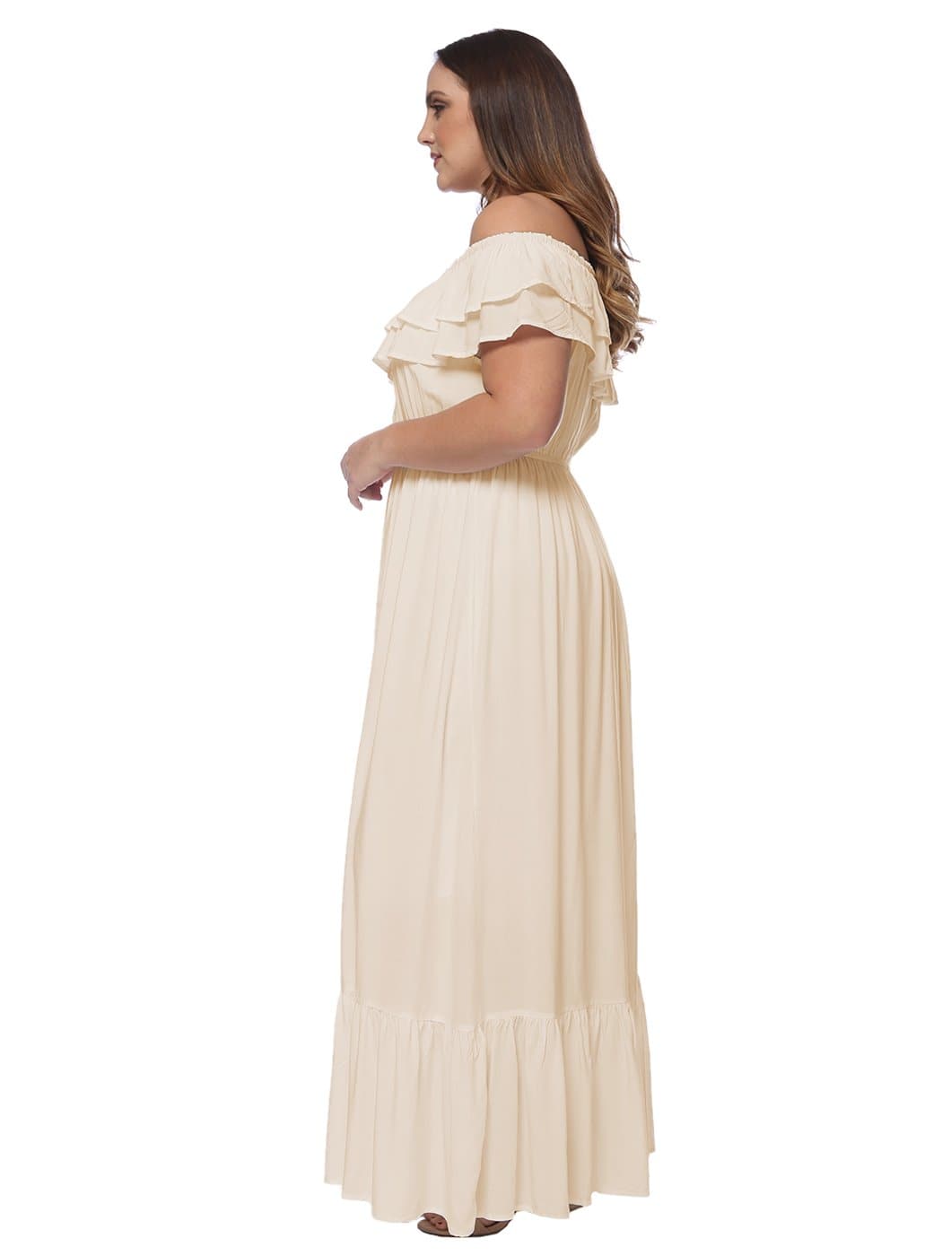 Off-Shoulder Cotton Dress with Ruffle Details