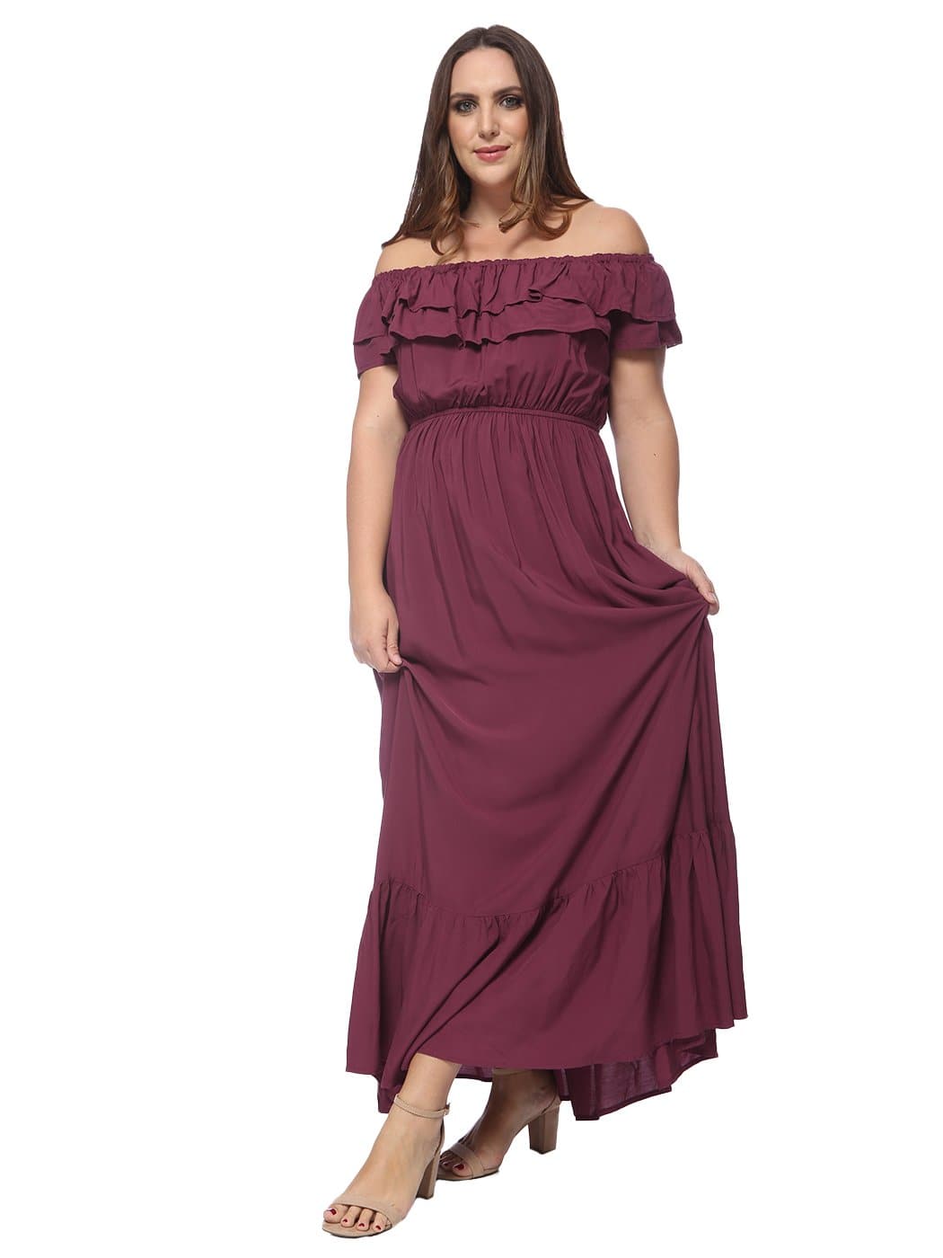 Off-Shoulder Cotton Dress with Ruffle Details