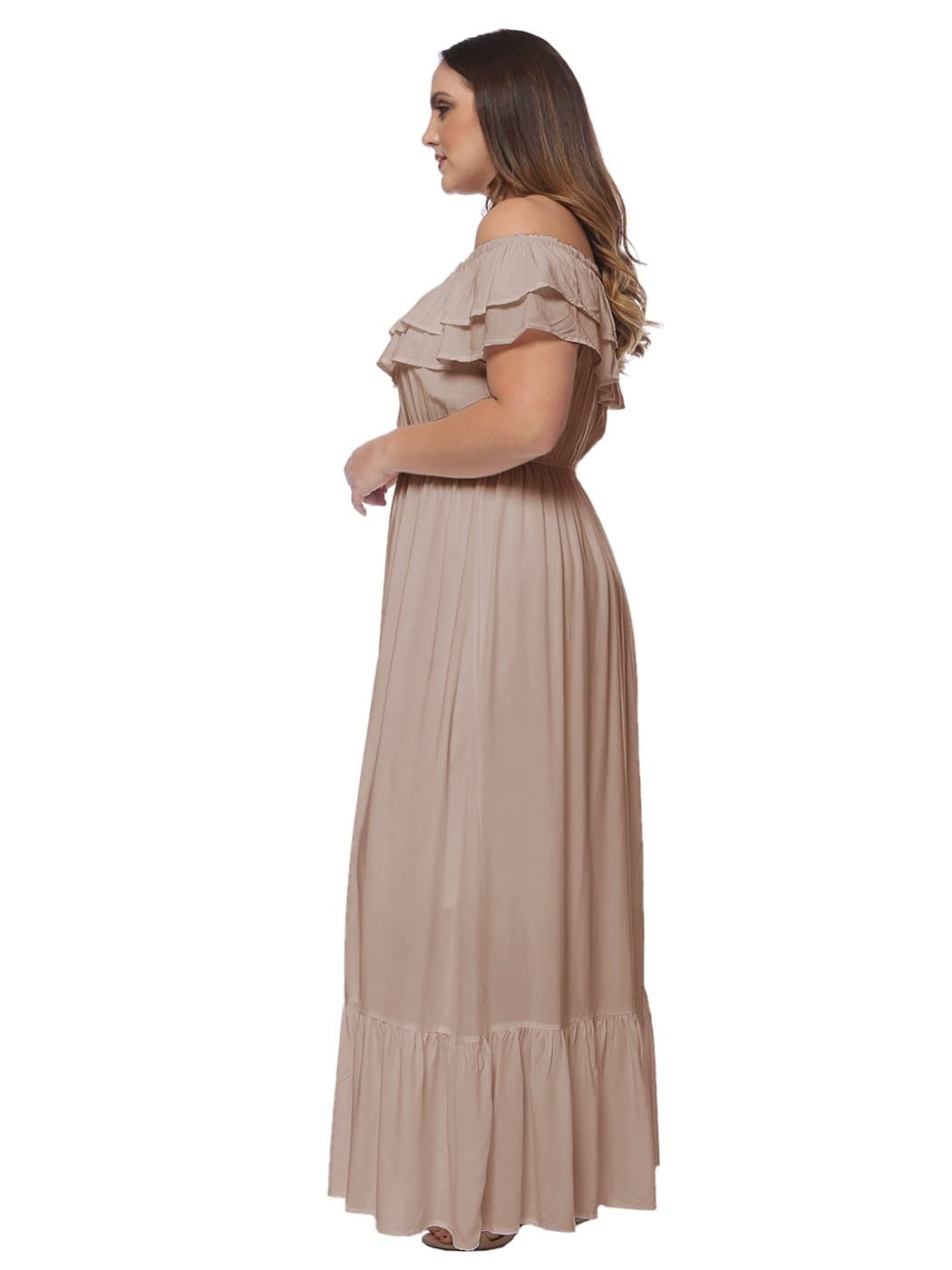 Off-Shoulder Cotton Dress with Ruffle Details