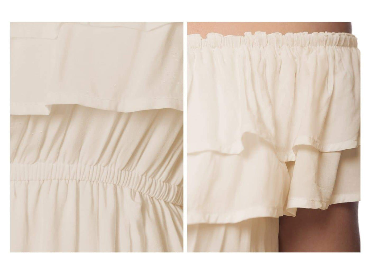 Off-Shoulder Cotton Dress with Ruffle Details