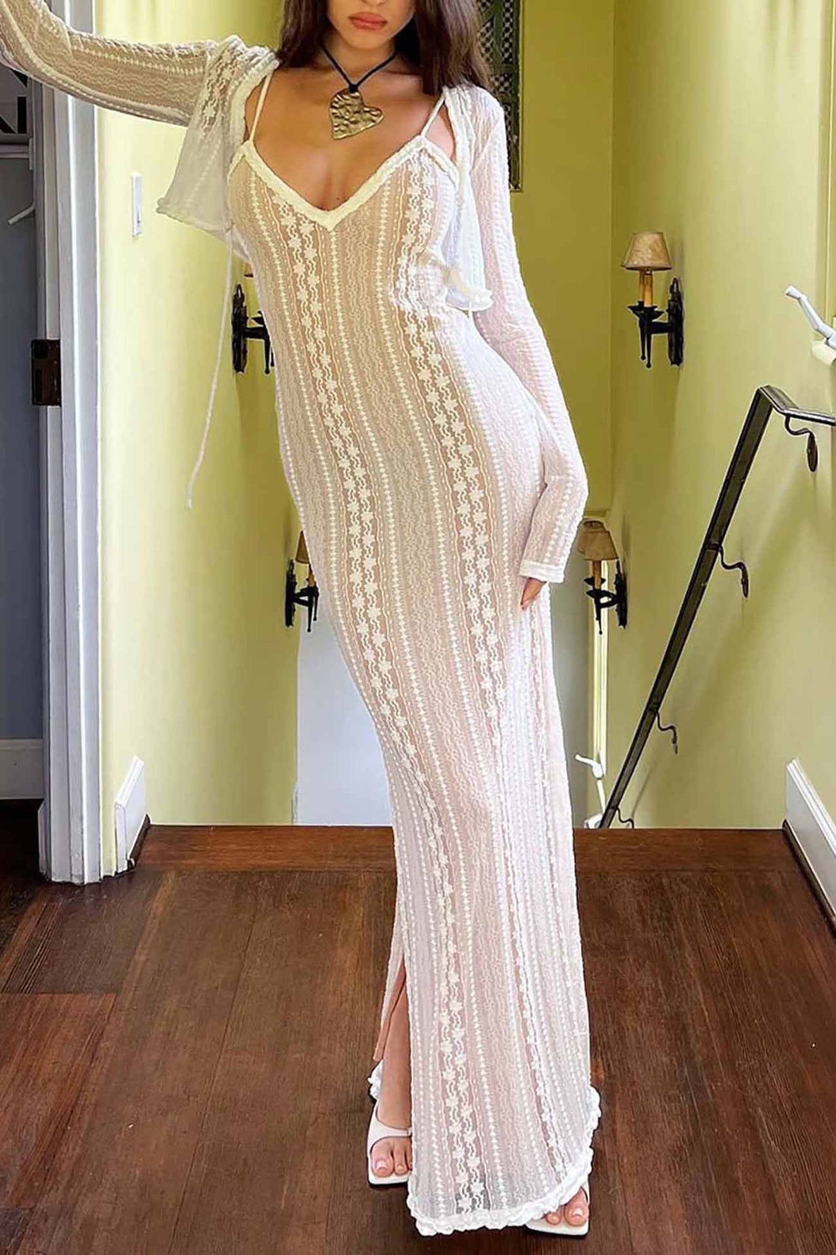 Lace Two-Piece Set with V-Neckline