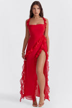 Ruffled Dress with Slit Detail
