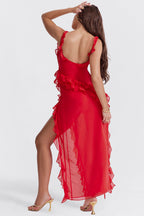 Ruffled Dress with Slit Detail