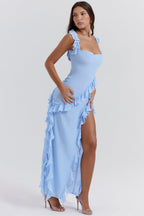 Ruffled Dress with Slit Detail