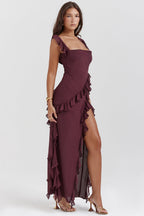 Ruffled Dress with Slit Detail