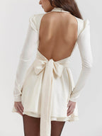 Bow-Detail Mini Dress in Ivory
