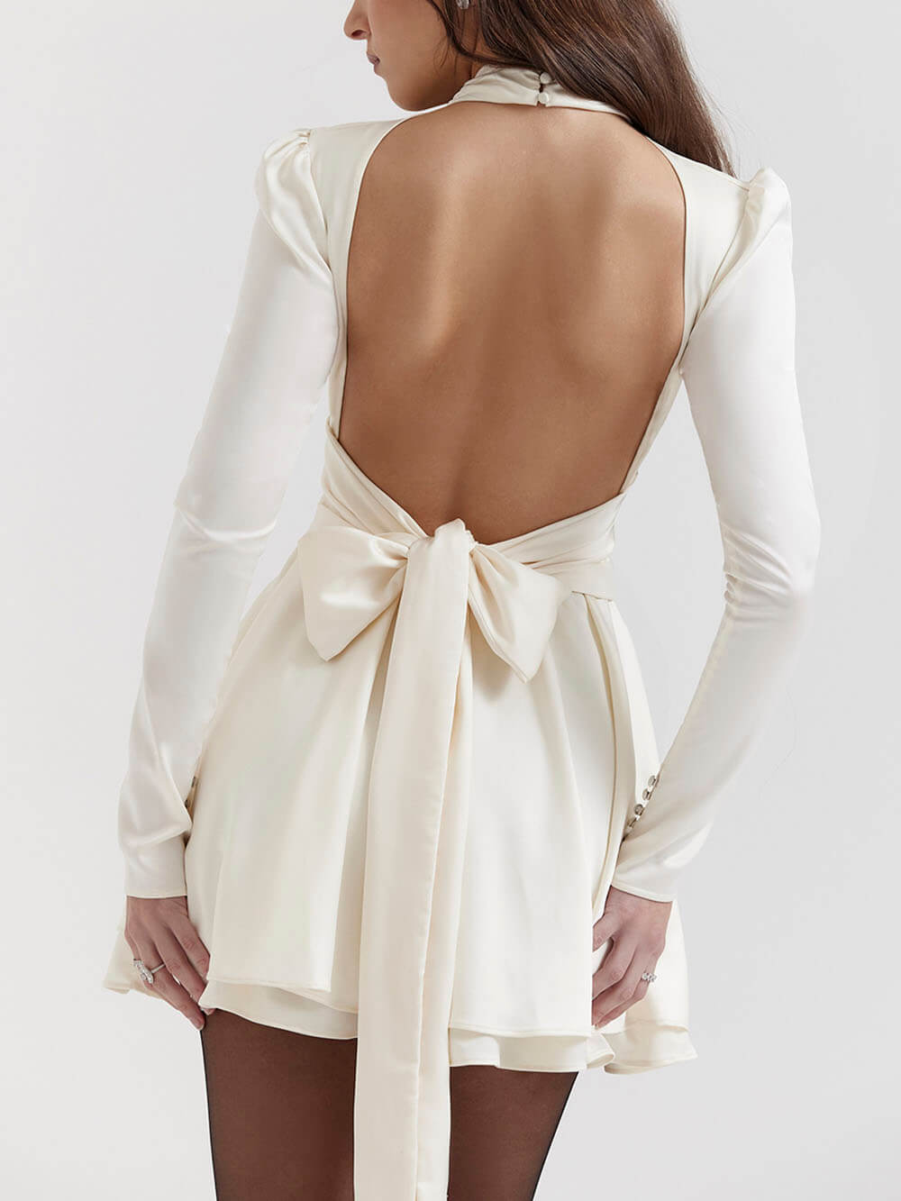 Bow-Detail Mini Dress in Ivory