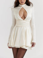 Bow-Detail Mini Dress in Ivory