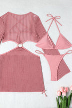 Mesh Three-Piece Swim Set with Cutout Details