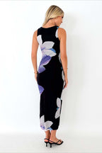 Floral Polyester Maxi Dress with Colorblock Details