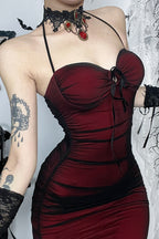Mesh Slim-Fit Strap-Detail Dress