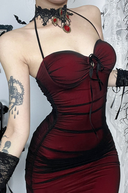 Mesh Slim-Fit Strap-Detail Dress