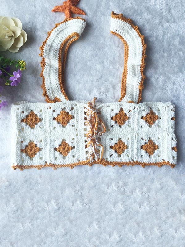 Bandage-Style Crochet Top with Polyester Fabric