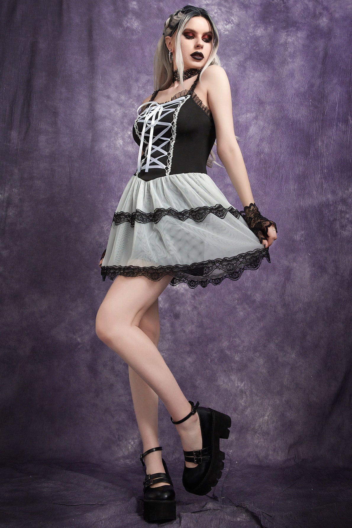 Lace White Dress with Gothic Styling
