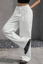 Striped High-Rise Panelled Straight-Leg Pants