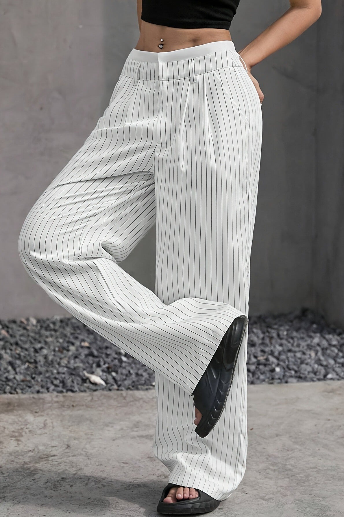 Striped High-Rise Panelled Straight-Leg Pants