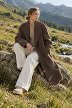 Solid Double-Breasted Turn-Down Overcoat