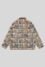 Cat-Motif Jacquard Jacket with Button Front