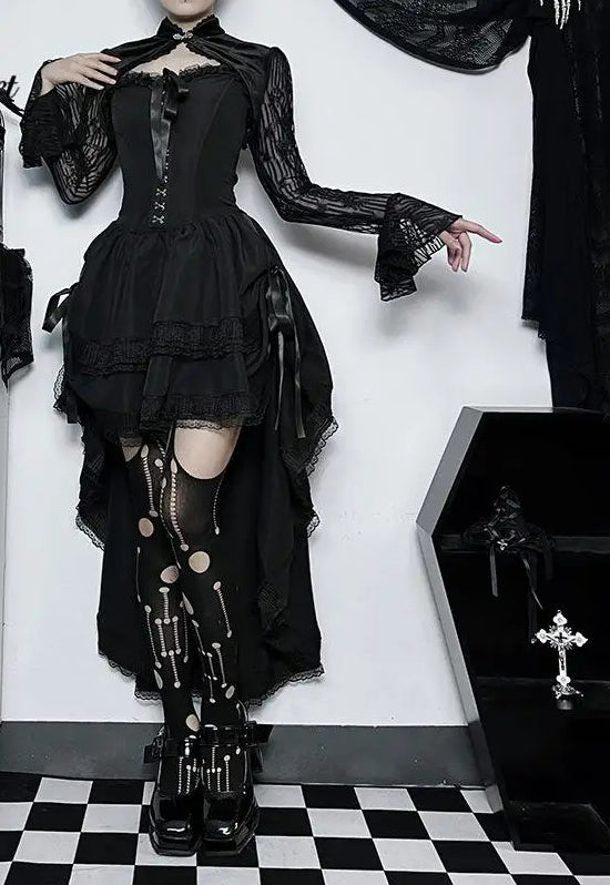 Uneven Folded Lace Black Midi Dress Main image
