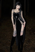 Slit-Detail Gothic Dress with Fitted Shape