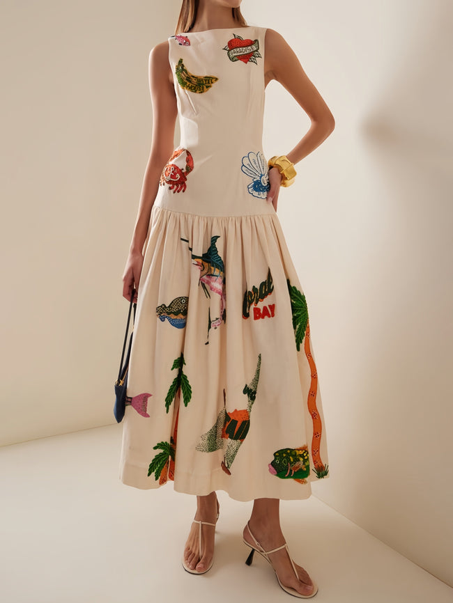 Printed Knit Midi Dress with Cutout Details Main image