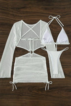 Mesh Three-Piece Swim Set with Cutout Details