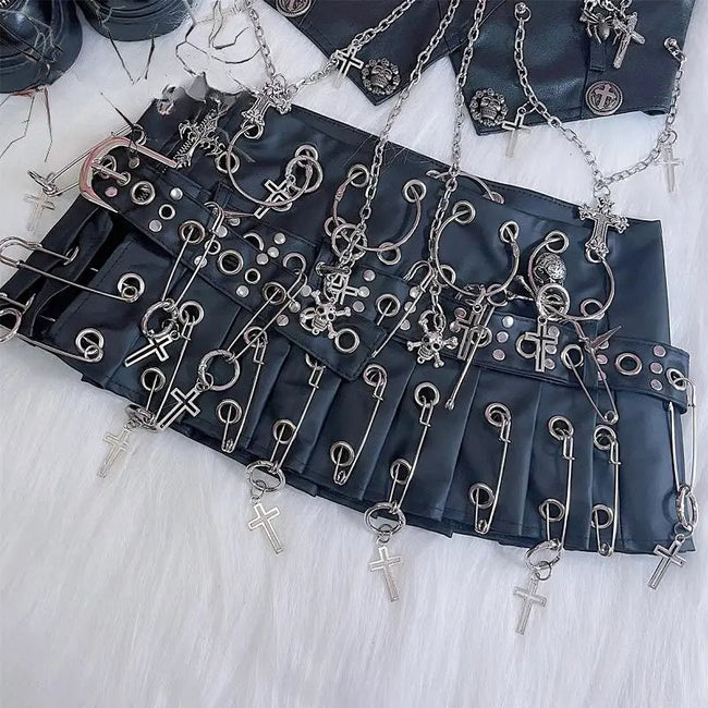Round Cross Stick Synthetic Leather Skirt Black / S Main image