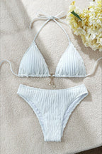 Textured Polyester Bikini Set with Drawstring Detail