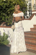 Lace Boho Two-Piece Skirt Set with Strapless Neckline