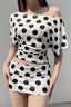 Batwing Polyester Two-Piece Set with Polka Dots