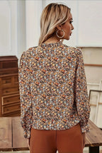 Floral V-Neck Blouse with Sheer Detailing