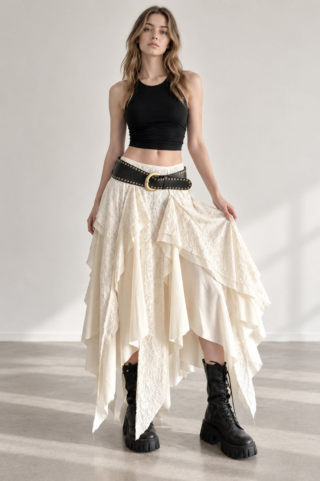 Asymmetrical Lace Bodycon Maxi Skirt