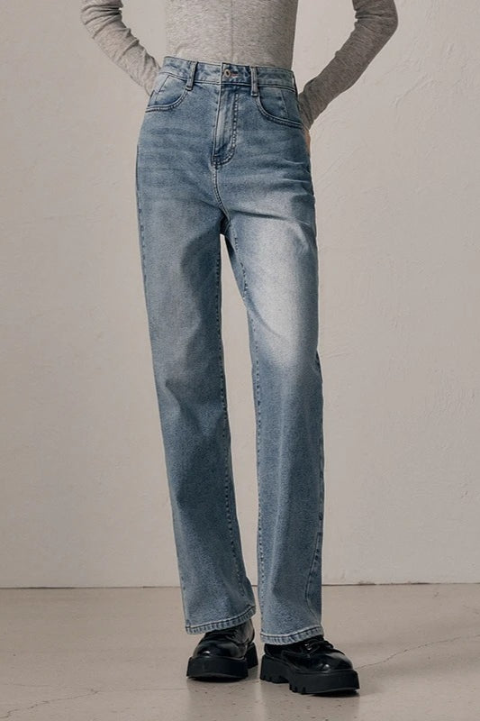 Cotton Polyester Washed Straight-Leg Jeans Main image