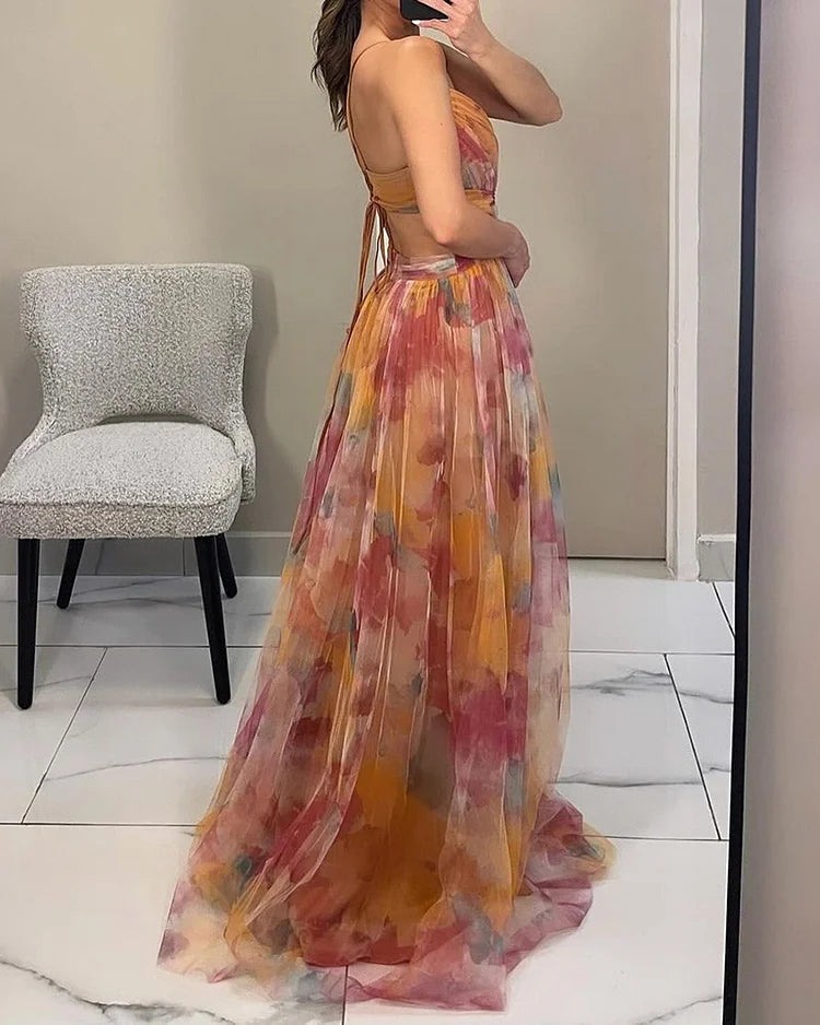 Halter Dress with Print Details