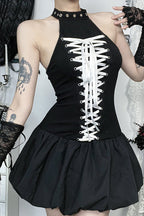 Gothic Polyester Dress in Black
