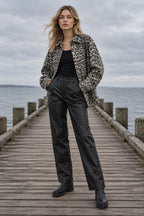 Vintage Leopard Print Denim Blouse