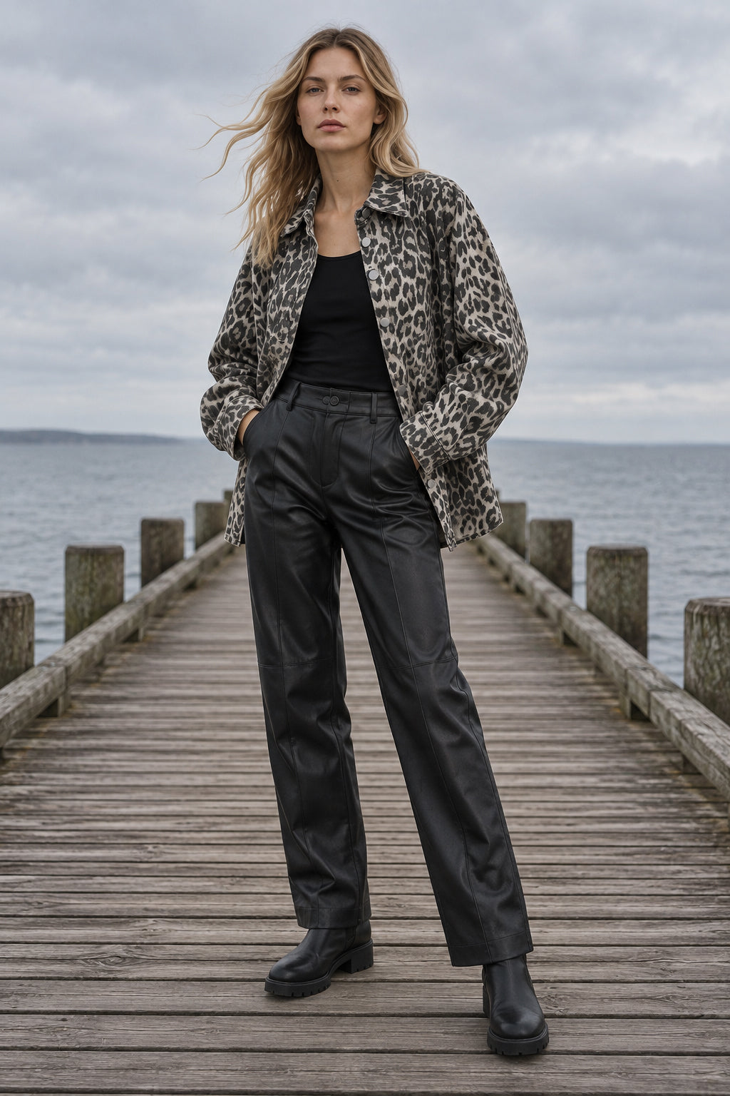 Vintage Leopard Print Denim Blouse