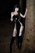 Slit-Detail Gothic Dress with Fitted Shape