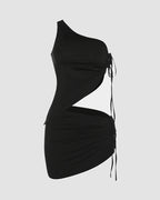 Off-Shoulder Stretch-Blend Skirt with Polyester Fabric