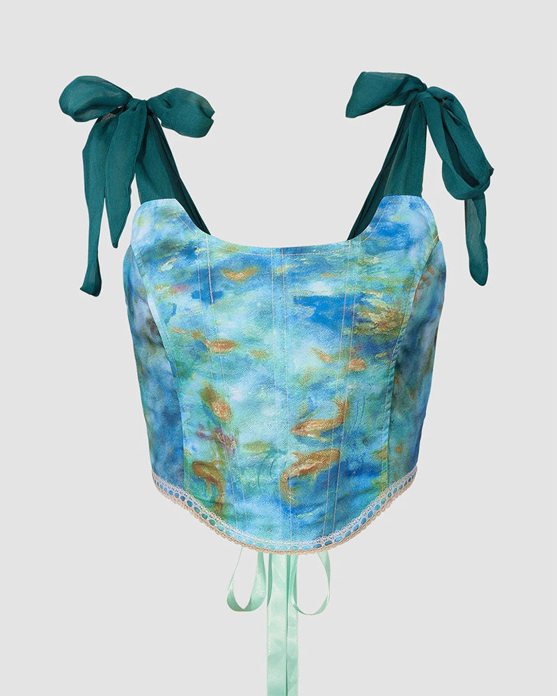 Stretch-Blend Cotton Corset-Style Cropped Top