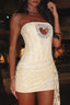 Heart-Detail Lace Mini Dress with Strapless Neckline
