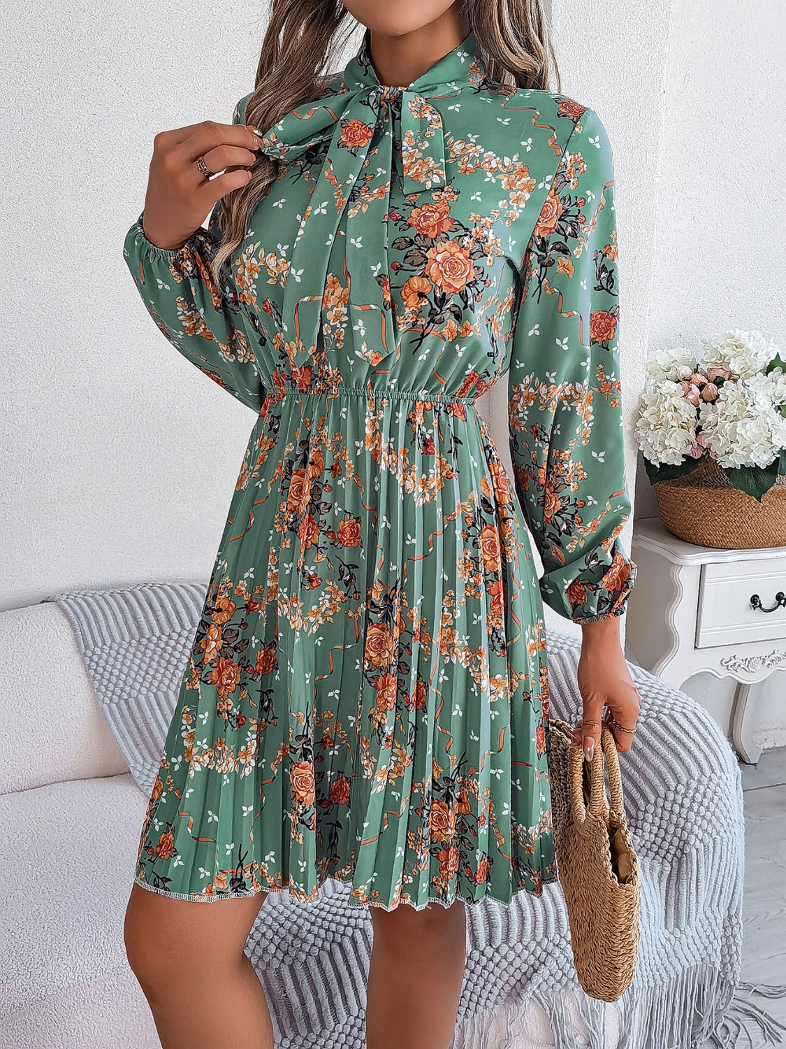 Polyester Pleated Sheer Dress