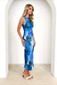 Floral Polyester Maxi Dress with Colorblock Details