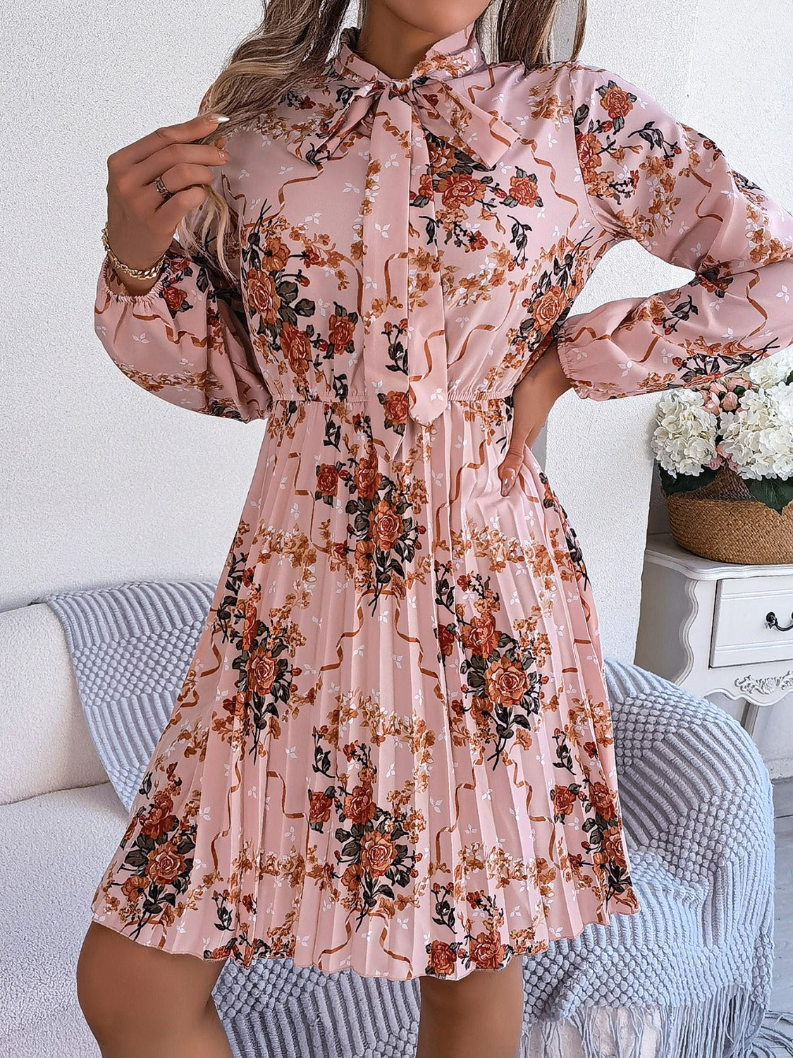 Polyester Pleated Sheer Dress